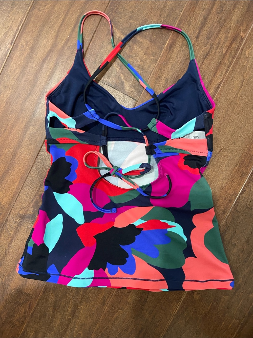 Athleta Multicolor Abstract Floral Tankini Top - Pink, Coral, Blue, Green, Black - Picture 4 of 6